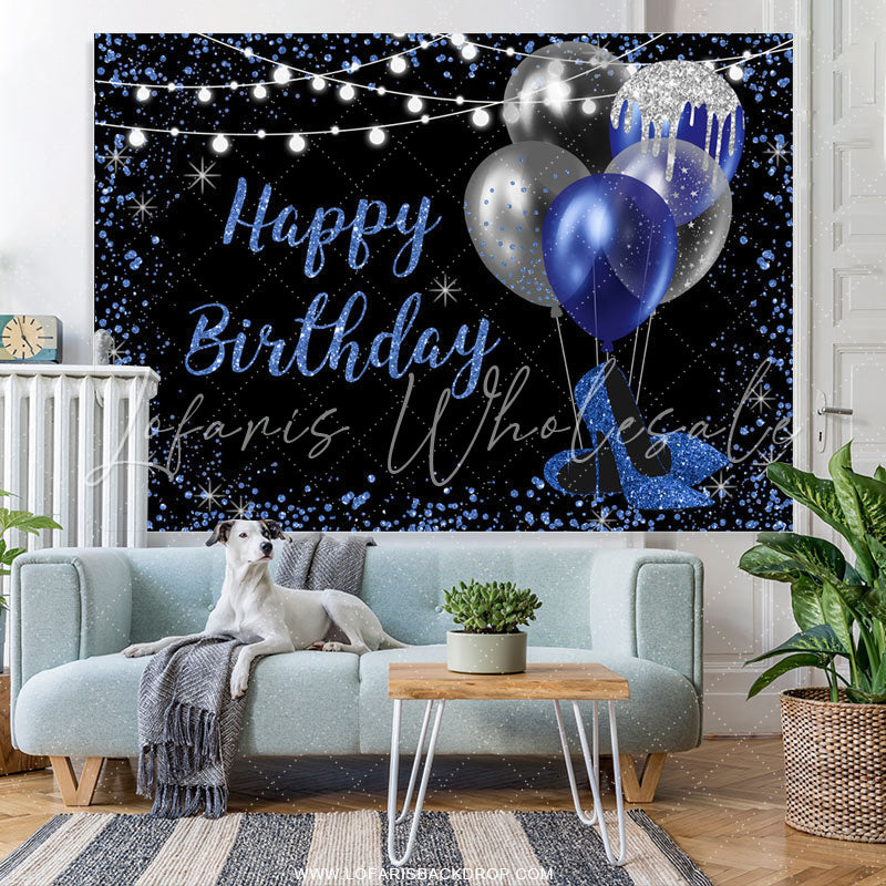 Lofaris Navy Blue And Silver Glitter Balloons Birthday Backdrop