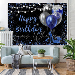 Lofaris Navy Blue And Silver Glitter Balloons Birthday Backdrop