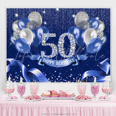 Lofaris Navy Blue Balloon Ribbion Happy 50Th Birthday Backdrop