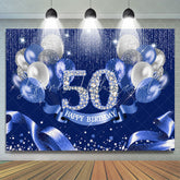 Lofaris Navy Blue Balloon Ribbion Happy 50Th Birthday Backdrop