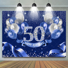 Lofaris Navy Blue Balloon Ribbion Happy 50Th Birthday Backdrop