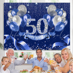 Lofaris Navy Blue Balloon Ribbion Happy 50Th Birthday Backdrop
