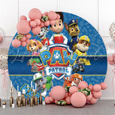 Lofaris Navy Blue Cartoon Dogs And Boy Round Birthday Backdrop