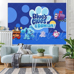 Lofaris Navy Blue Cartoon Little Dog Happy Birthday Backdrop
