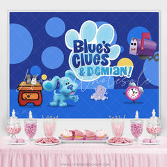 Lofaris Navy Blue Cartoon Little Dog Happy Birthday Backdrop