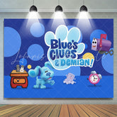 Lofaris Navy Blue Cartoon Little Dog Happy Birthday Backdrop
