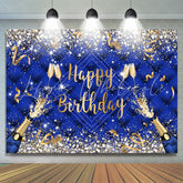 Lofaris Navy Blue Champagne Ribbion Happy Birthday Backdrop