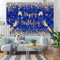 Lofaris Navy Blue Champagne Ribbion Happy Birthday Backdrop