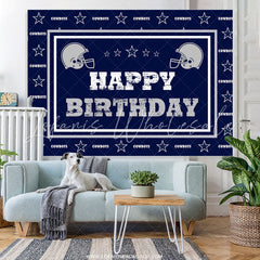 Lofaris Navy Blue Cowboy Football Happy Birthday Backdrop