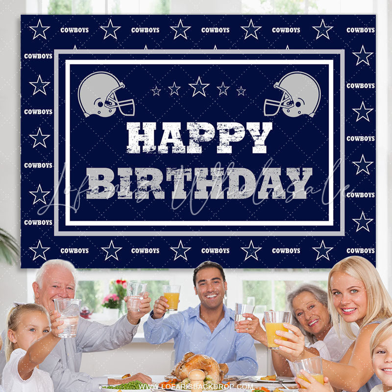 Lofaris Navy Blue Cowboy Football Happy Birthday Backdrop