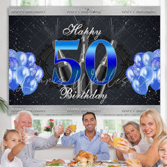 Lofaris Navy Blue Glitter Balloons Happy 50th Birthday Backdrop