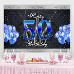 Lofaris Navy Blue Glitter Balloons Happy 50th Birthday Backdrop