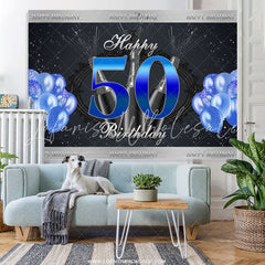 Lofaris Navy Blue Glitter Balloons Happy 50th Birthday Backdrop