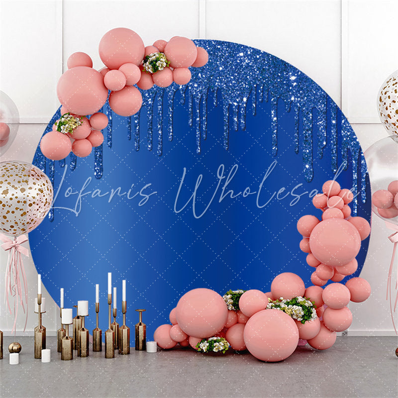Lofaris Navy Blue Glitter Round Birthday Decoration Backdrop