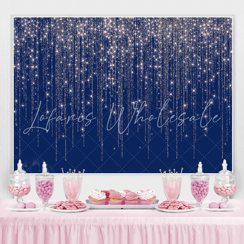 Lofaris Navy Blue Glitter Silver Bar Happy Birthday Backdrop