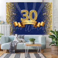 Lofaris Navy Blue Gold Bokeh Happy 30th Birthday Backdrop