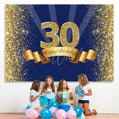 Lofaris Navy Blue Gold Bokeh Happy 30th Birthday Backdrop