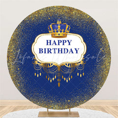 Lofaris Navy Blue Gold Crown Circle Happy Birthday Backdrop