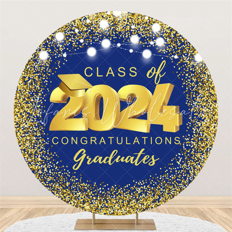 Lofaris Navy Blue Gold Spot Light Circle Graduation Backdrop
