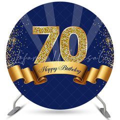 Lofaris Navy Blue Golden Brown 70Th Birthday Round Backdrop