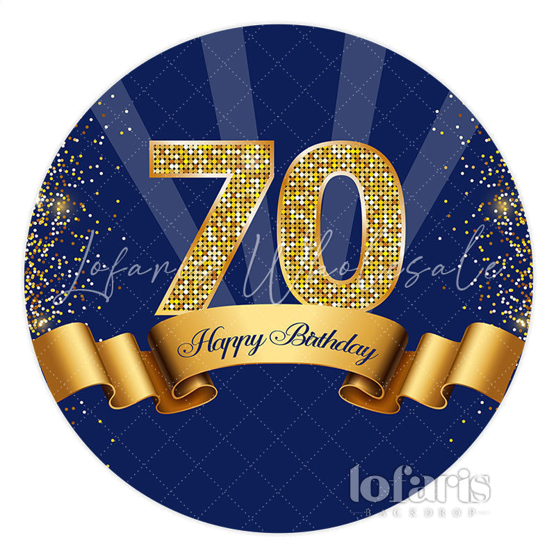 Lofaris Navy Blue Golden Brown 70Th Birthday Round Backdrop