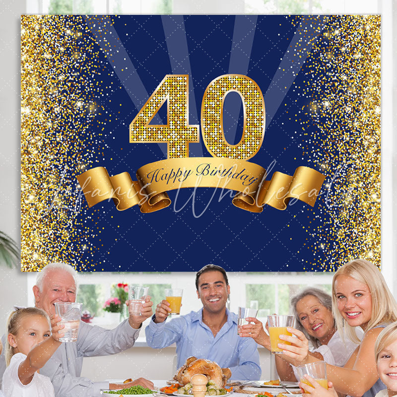 Lofaris Navy Blue Golden Glitter Happy 40Th Birthday Backdrop
