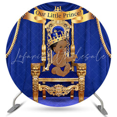 Lofaris Navy Blue Our Little Prince Round Baby Shower Backdrop