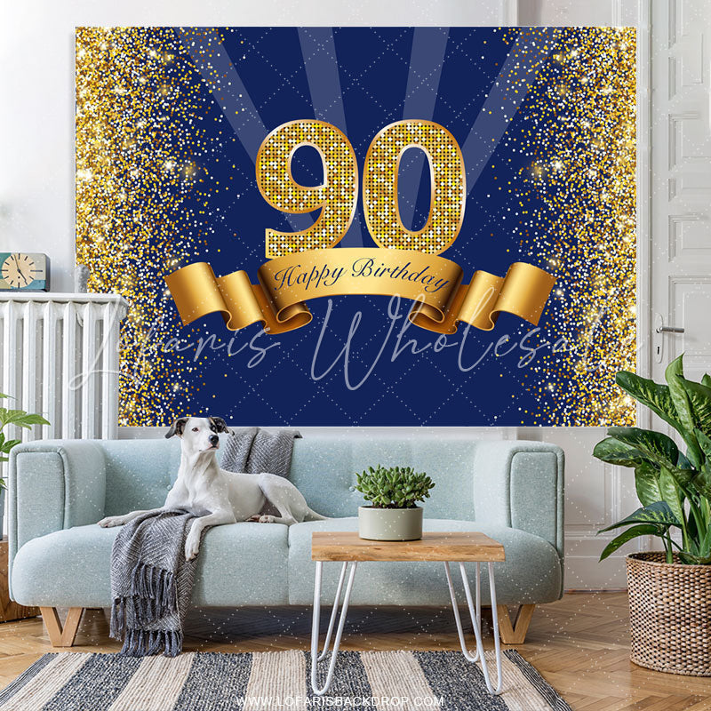 Lofaris Navy Blue Ribbon Happy 90Th Birthday Simple Backdrop