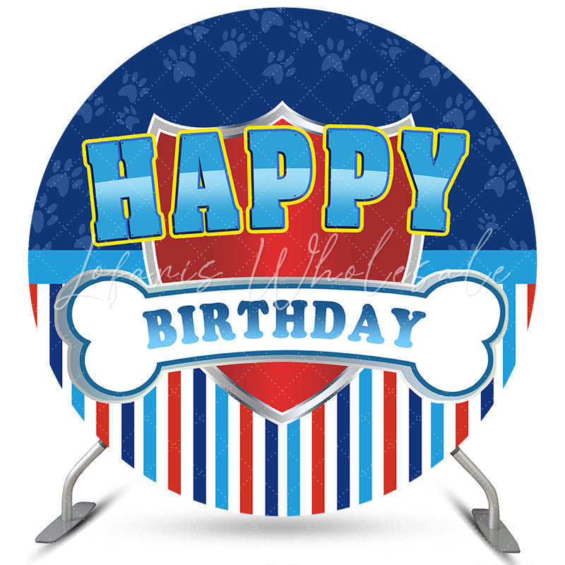 Lofaris Navy Blue Stripes Round Boys Happy Birthday Backdrop