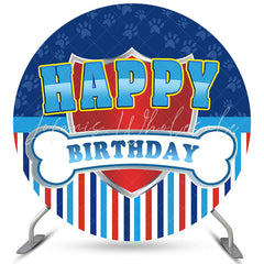 Lofaris Navy Blue Stripes Round Boys Happy Birthday Backdrop