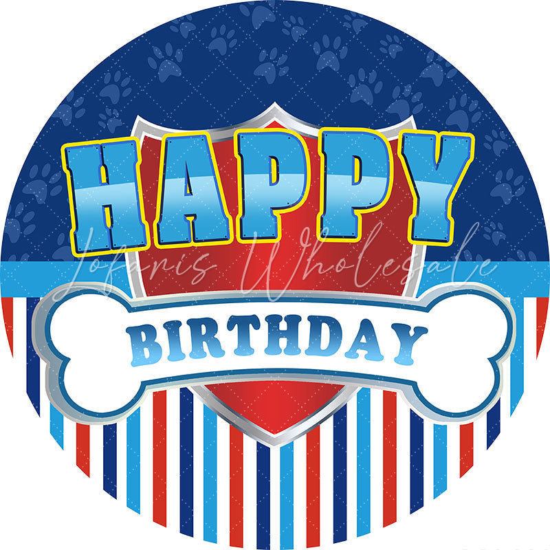Lofaris Navy Blue Stripes Round Boys Happy Birthday Backdrop