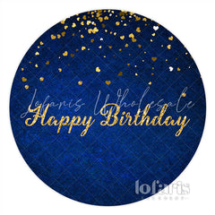 Lofaris Navy Blue With Golden Dot Circle Happy Birthday Backdrop