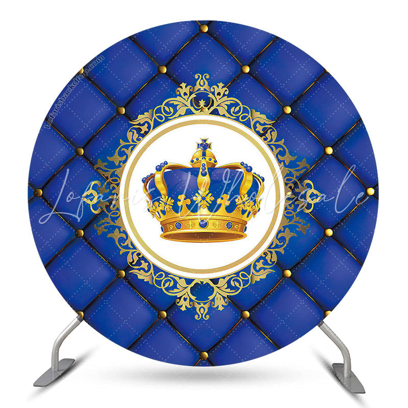 Lofaris Navy Gold Crown Birthday Party Round Backdrop Cover