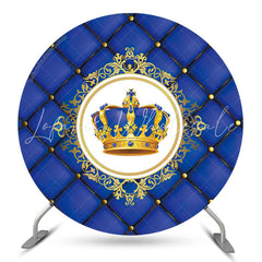 Lofaris Navy Gold Crown Birthday Party Round Backdrop Cover