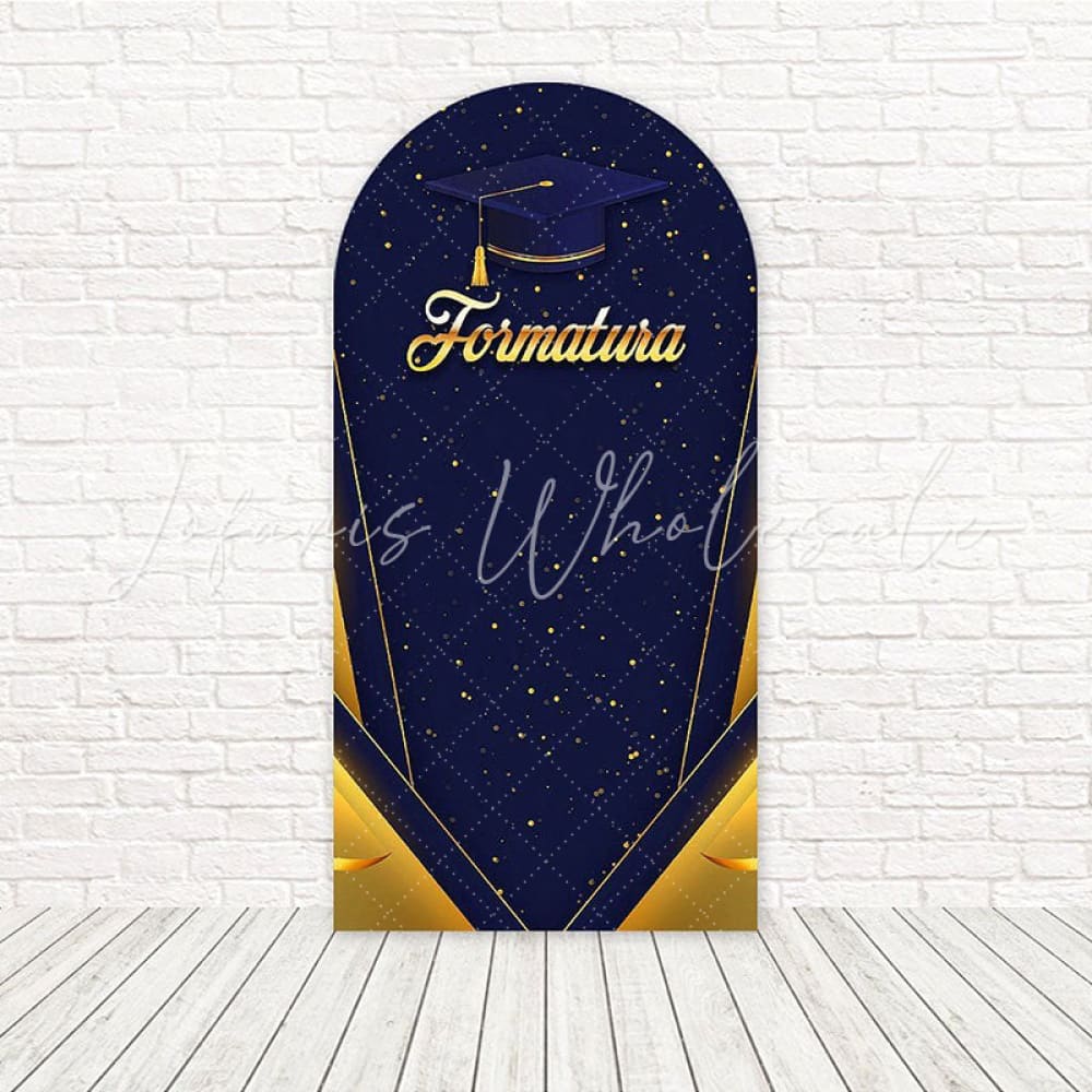 Navy Graduation Cap Toss Scene Arch Backdrop For Senior Party