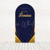 Navy Graduation Cap Toss Scene Arch Backdrop For Senior Party