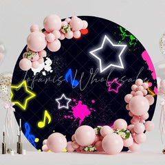 Neon Star Glow Party Round Backdrop For Night Celebrations