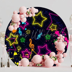Neon Star Glow Party Theme Round Backdrop For Night Celebration