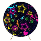 Neon Star Glow Party Theme Round Backdrop For Night Celebration