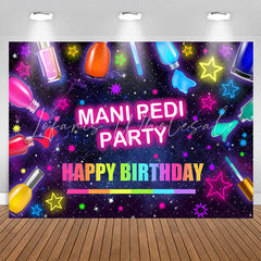 Lofaris Neon Stars Mani Pedi Party Happy Birthday Backdrop