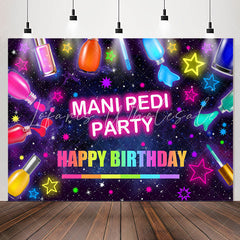 Lofaris Neon Stars Mani Pedi Party Happy Birthday Backdrop