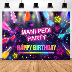 Lofaris Neon Stars Mani Pedi Party Happy Birthday Backdrop