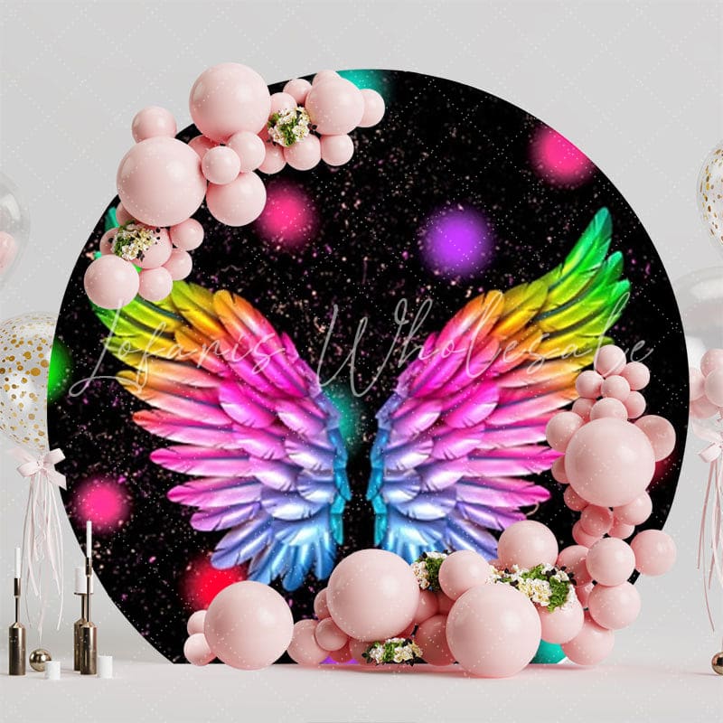 Neon Wings Glow Party Round Backdrop For Night Celebrations