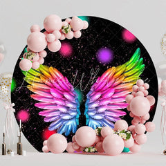 Neon Wings Glow Party Round Backdrop For Night Celebrations