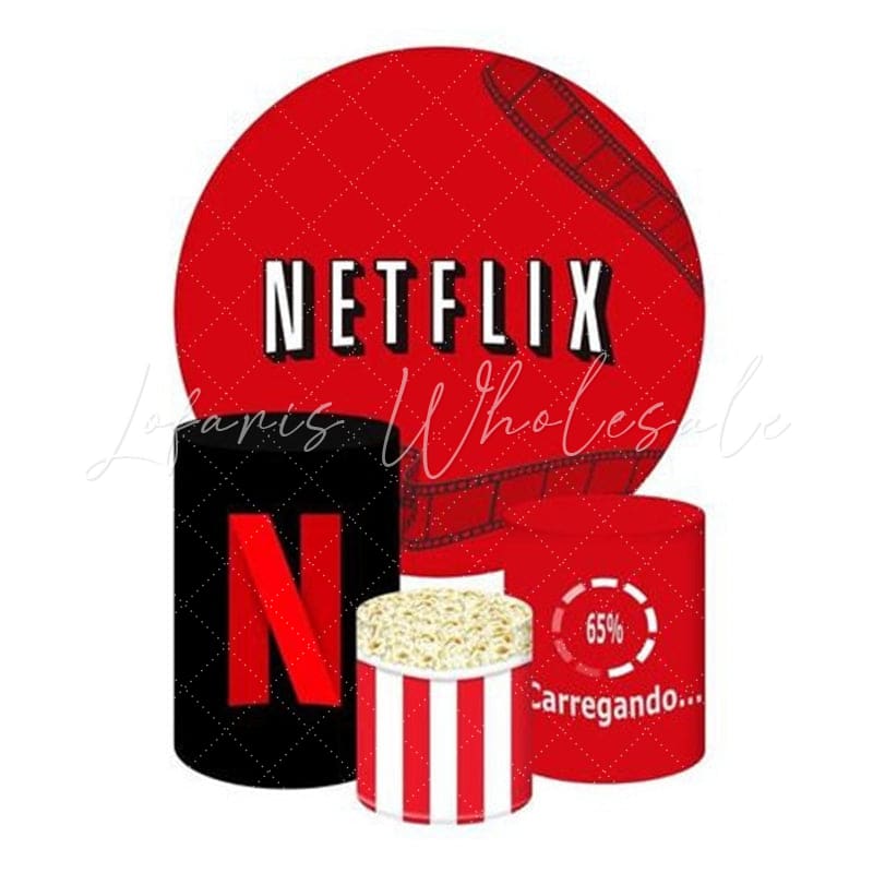 Netflix Themed Round Backdrop and Cylinders Kit for Events