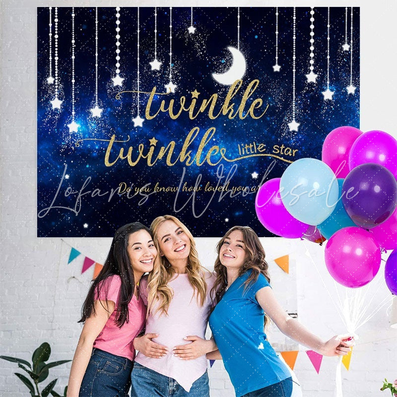 Lofaris Blue Twinkle Little Star Baby Shower Backdrop