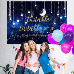 Lofaris Blue Twinkle Little Star Baby Shower Backdrop