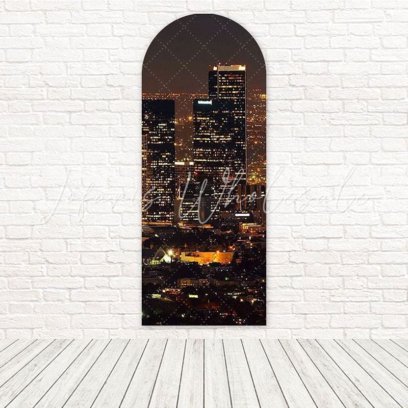 Night Buildings Cityscape Urban Futuristic Theme Arch Backdrop