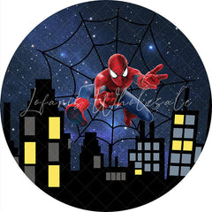 Lofaris Night Glitter Round Cartoon Hero Happy Birthday Backdrop