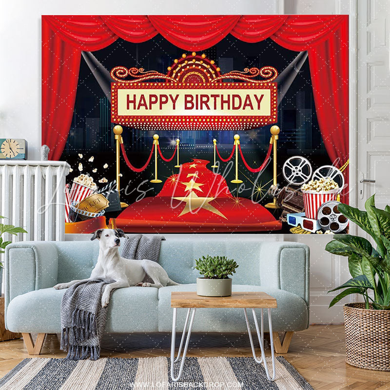 Lofaris Night Hollywood Stage Film Happy Birthday Backdrop